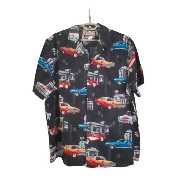 RJC Mens Vintage Car Road Stop Shirt Black Orange Short Sleeve Size 2XL - Picture 1 of 6
